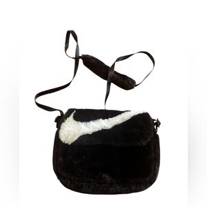 Nike Black Faux Fur Crossbody Bag with white Accent
